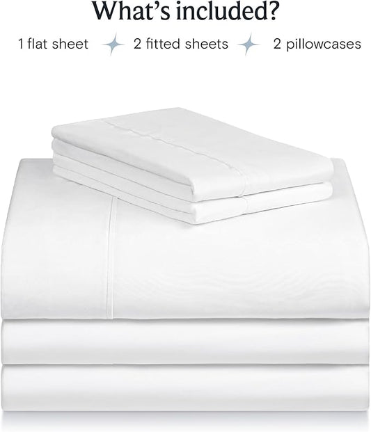 LuxClub 5 PC Split King Sheet Set Bed Sheets Deep Pockets 18" Wrinkle Free Cooling Sheets Machine Washable Hotel Bedding Silky Soft - White Split King