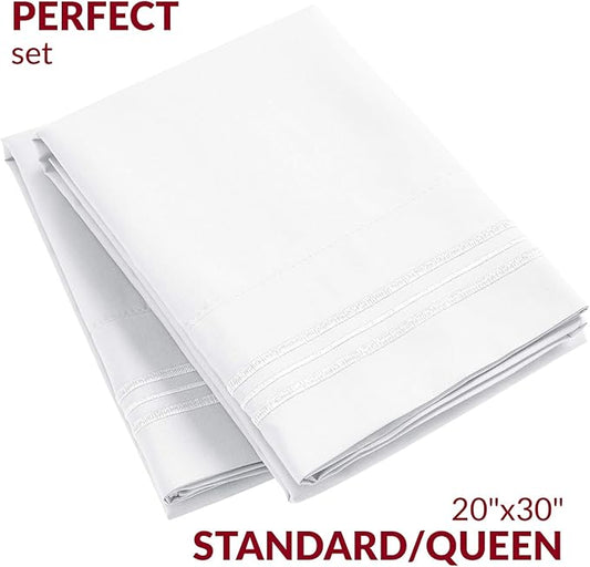Mellanni Pillow Cases - Luxury, Extra Soft, Cooling Pillow Covers - 2 PC Iconic Collection Pillowcases - Envelope Closure (Standard/Queen 20" x 30", White)
