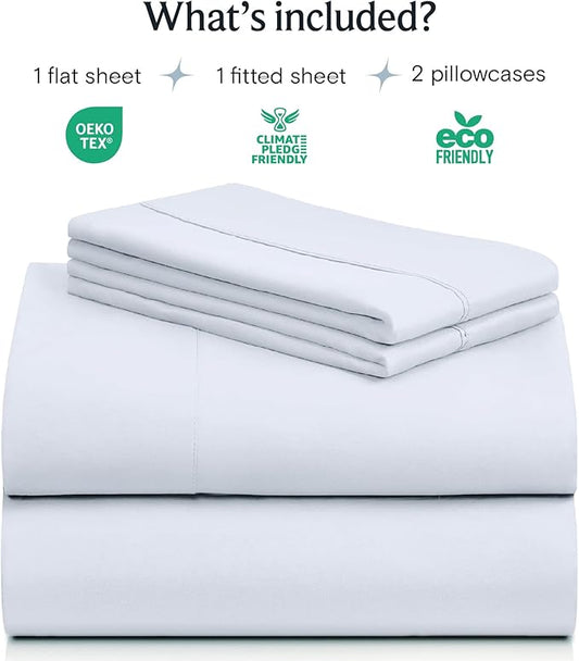 LuxClub 4 PC Sheet Set Bed Sheets Deep Pockets 16" Eco Friendly Wrinkle Free Cooling Machine Washable Hotel Bedding Silky Soft - Baby Blue King