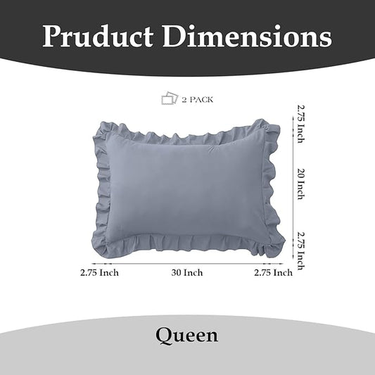 Ruffle Pillow Cases Queen Size Set of 2 – Soft Wrinkle Resistant Brushed Microfiber Ruffled Pillowcases –Envelope Pillow Shams Cover Festive Gift for Hotels,Guest Rooms 20x30 Inch (Silver Gray)