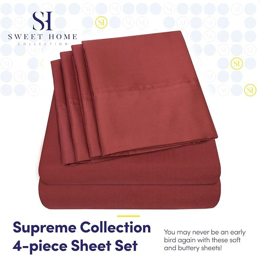 Twin XL Size Bed Sheets - 4 Piece 1500 Supreme Collection Fine Brushed Microfiber Deep Pocket Twin X-Large Sheet Set Bedding - 1 EXTRA PILLOW CASES, GREAT VALUE, Twin XL, Burgundy