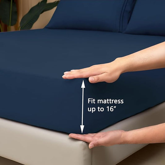 Mejoroom Twin Sheet Set - Hotel Collection Twin Sheets - Bedding Sheets & Pillowcases with Deep Pocket Fitted Sheet, Breathable, Wrinkle & Fade Resistant - 3 Piece(Navy)