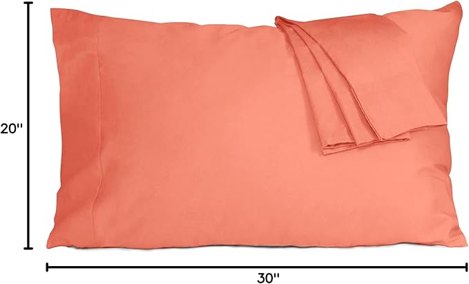 Pillow Cases, Standard Queen Size Cotton Percale Weave Pillowcases, Pre-Shrunk Breathable and Hypoallergenic Pillowcases, Set of 2 (2 Piece Standard/Queen 20 Inch x 30 Inch, Coral)