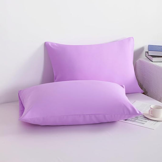 NTBAY Standard Pillowcase Set - 2 Pack Brushed Microfiber 20x26 Pillowcases - Soft, Wrinkle-Free, Fade-Resistant, Stain-Resistant, Light Purple Pillowcases with Envelope Closure - 20x26 Inches