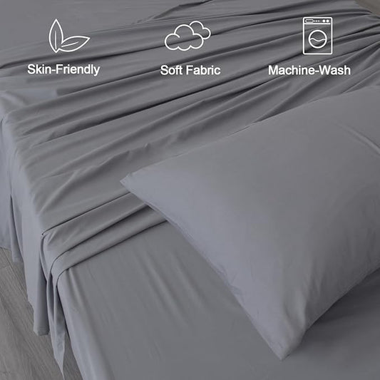 SPRINGSPIRIT Twin Sheets Set, 4 Piece Bed Sheets Set, Deep Pockets, Super Soft, Breathable, Grey
