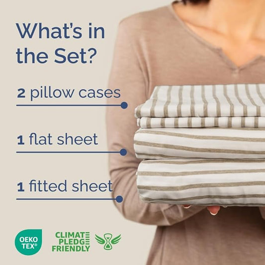 Full XL Bed Sheet - 4 Piece Full XL Bed Sheets Set - Soft, Breathable & Cooling - Hotel Luxury Bedding for Women, Men, Kids, Teens, Boys & Girls - Deep Pockets, Fade and Wrinkle Free - Beige Stripes