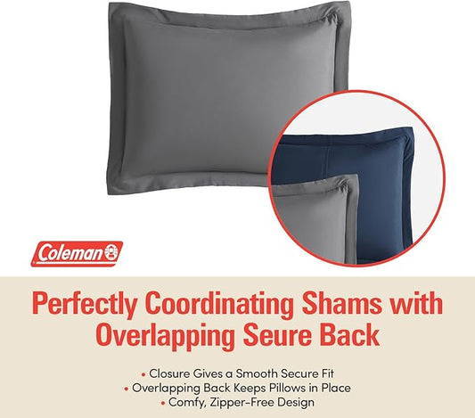 Coleman Twin Comforter Set Reversible Bed-in-a-Bag– Double-Sided Color Options, All-Season Comforter + Shams + Sheets – Perfect for Home, Cabin or Camp Use, Navy/Gray