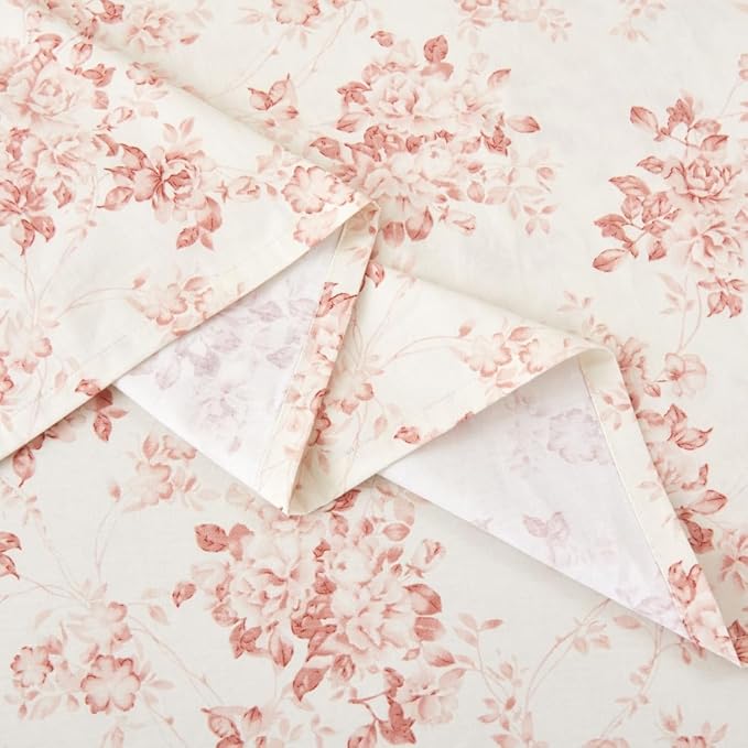 DAUAOTO 100% Cotton Bedding Printed Sheets Set for King Size Bed Up to 14" Deep Mattress, Toile Rose Floral Pattern Bedlinen Sets, Pale Red