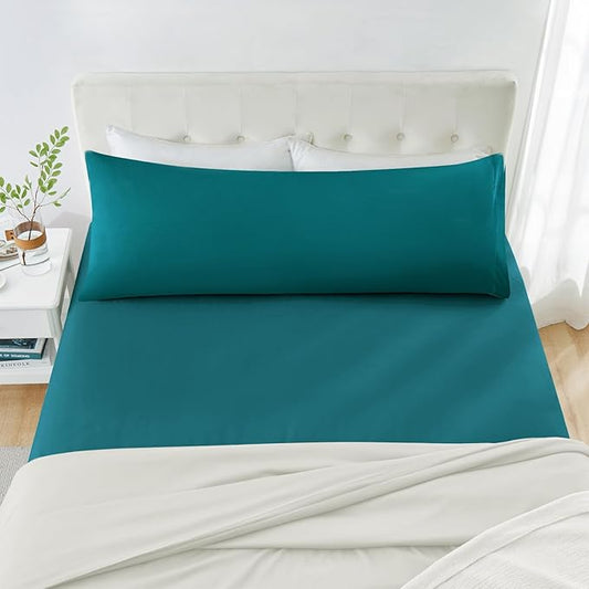 MILVOWOC 2Pcs Brushed Microfiber Body Pillowcases - 20 x 48 Inch, Teal Pillow Case Set Non Slip Envelope Pillow Cover with Moisture Absorption and Anti-Wrinkle