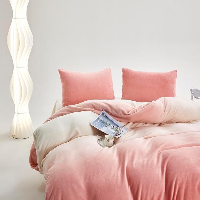 Cottonight Pink Velvet Comforter Queen Fluffy Flannel Bedding Set Women Men Thick Warm Winter Blanket Quilts Sherpa Micromink Light Pink Modern Chic Plush Fashion Bedding
