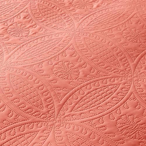 akkialla Coral Full/Queen Quilt Set,Ultrasonic Lightweight Bedspread Coverlet for Modern Minimalist Bedroom,Soft Microfiber Coin Pattern Bedding,3-Piece (1 Quilt,2 Pillow Shams)