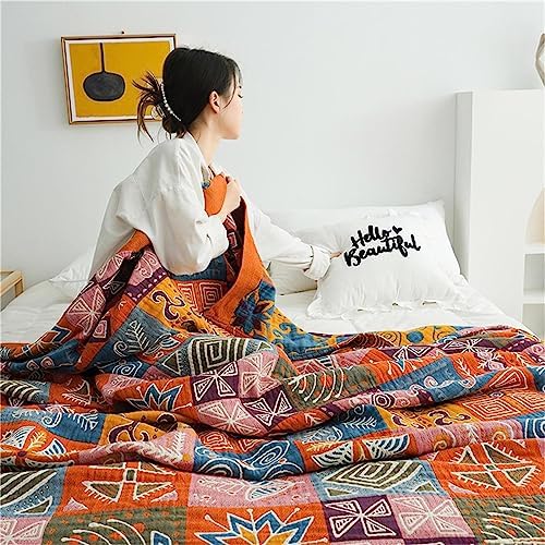 MSGKV Boho Throw Blanket 80"x90" 100% Cotton Checkered Throw for Bed Couch