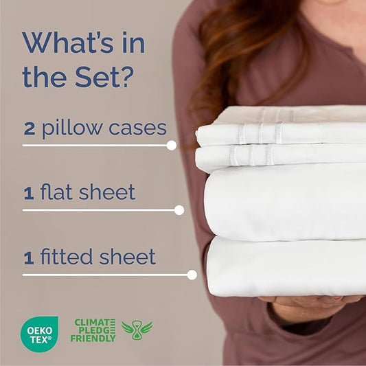 Queen Size 4 Piece Sheet Set - Comfy Breathable & Cooling Bed Sheets Set - Hotel Luxury Bedding for Women, Men, Kids, Teens, Boys & Girls - Deep Pockets, Ultra-Soft, Wrinkle Free - Oeko-Tex - White