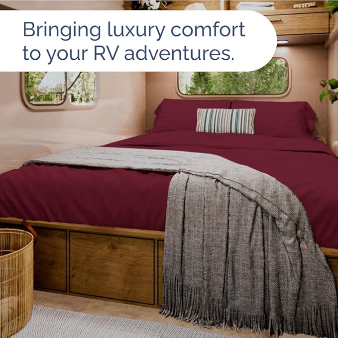 Short Queen Size 4 Piece Sheet Set - RV Short Queen, Soft, Breathable & Cooling Bed Sheets Set with Deep Pockets - Hotel Luxury Bedding for Women, Men, Kids, Teens, Boys & Girls - Oeko-Tex - Burgundy