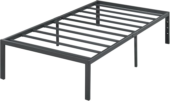 Olee Sleep 18 Inch Heavy Duty Steel Slat Anti-Slip Support, Easy Assembly Platform Bed Frame, Noise Free Steel Mattress Foundation, Maximum Storage, No Box Spring Needed, Black, Twin Size