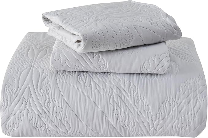 Kingnex Extra Wide Oversized King Bedspreads 128x120 for Tall King or Cal King Bed Ultrasonic Quilted Coverlet Set 3 Piece Include 1 Quilt 2 Pillowcases White