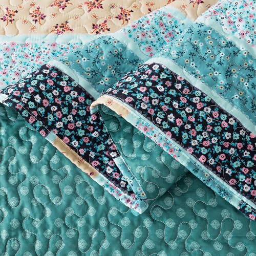 HoneiLife Quilt Sets Queen Size - 3 Piece Microfiber Quilts Lightweight Bedspreads Floral Coverlets Queen Quilt Bedding Sets for All Season Use