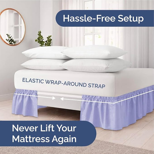 Wrap Around Dust Ruffle Bed Skirt - Lavender - for King Size Beds with 15 Inch Drop - Easy Fit Elastic Strap - Adjustable Pleated Bedskirt w/Brushed Fabric Wrinkle Free - for Women, Men, Kids & Teens