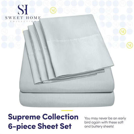 Queen Sheets Blue Porclain - 6 Piece 1500 Supreme Collection Fine Brushed Microfiber Deep Pocket Queen Sheet Set Bedding - 2 Extra Pillow Cases, Great Value, Queen, Porclain Blue