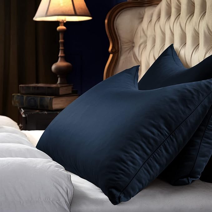 Cooling Curved Pillow Cases - Rayon Derived from Bamboo Side Sleeper Pillowcase Cover - Cool Silky Pillowcase for Hot Sleepers Hair and Skin, Queen Size 1 Piece, 20 * 30 Inches Navy Blue