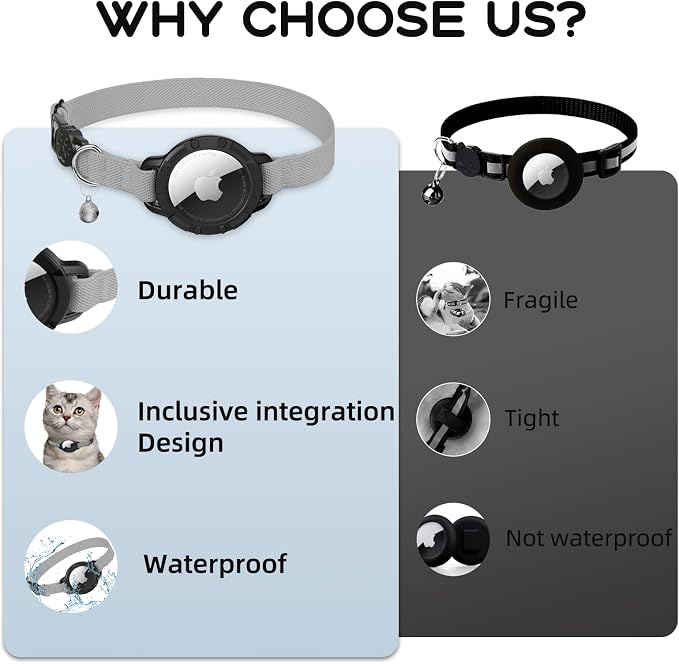 AirTag Cat Collars, Stretchy Collar with AirTag Holder and Bell | Breakaway - Ultra Design Elastic - GPS Tracking Collars - Adjustable Size for Cats & Puppies 7.5-12.5" - (Gray)