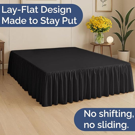 Bedskirt Full Size Ruffle - 15 inch Drop Dust Ruffle Bed Skirt with Platform - Ultra-Soft, Easy Fit, Premium Hotel Quality - Wrinkle, Fade & Shrink Resistant - for Women, Men, Kids and Teens - Black