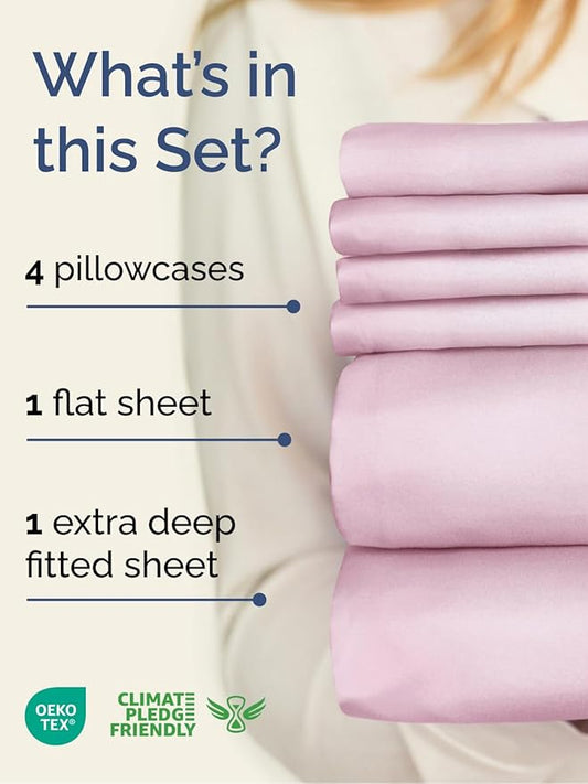 Extra Deep Full Sheet Set - 6 Piece Breathable and Cooling Sheets - Hotel Luxury Bedding for Women, Men, Kids & Teens - Easy & Secure Fit - Soft, Wrinkle Free & Comfy - Extra Deep Pockets - Light Pink