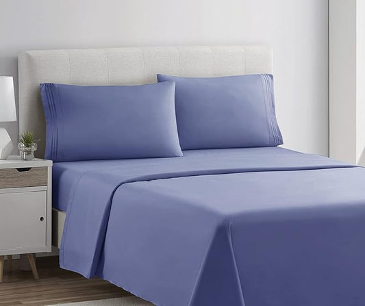 Clara Clark Bed Sheets, Premier 1800 Series 4 Piece Bed Sheet Set, Deep Pocket, Wrinkle, Fade, Stain Resistant, Luxury Soft Bedding Sheets & Pillowcases, California King, Steel Blue