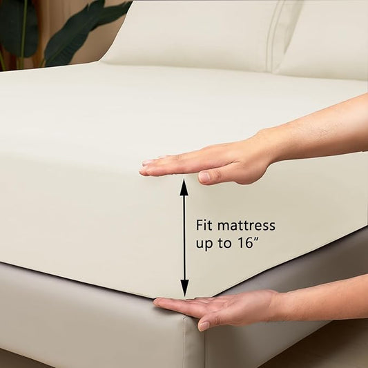 Mejoroom Twin Sheet Set - Hotel Collection Twin Sheets - Bedding Sheets & Pillowcases with Deep Pocket Fitted Sheet, Breathable, Wrinkle & Fade Resistant - 3 Piece(Ivory)