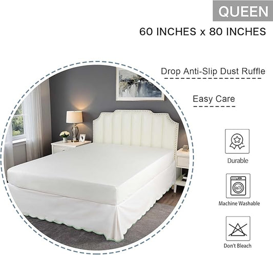 HIG Off-White Chic Queen XL Bed Skirt - Easy Fit Scallop Edge Pleated Bedskirts, 14 Inch Drop Anti-Slip Dust Ruffle, Thick Fabric for Enhanced Privacy, Pre-Washed for Long-Lasting Use(N60022)