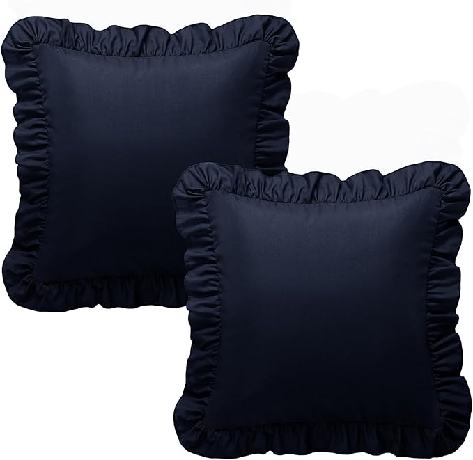 KKJIAF Ruffle Pillow Cases 26x26 Inches, Navy Blue Square Ruffled Pillow Covers Set of 2, Microfiber Wrinkle Resistant Pillow Shams with Envelope Closure for Sofa Bed Living Room