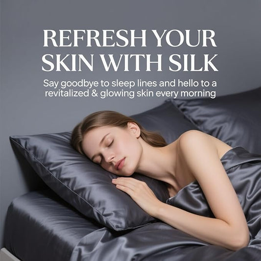 Ravmix Silk Pillow Cases 2 Pack with Zipper, Both Sides 21Momme Mulberry Silk Pillowcase Set of 2 Standard Size 20ร26inches for Sleeping Women Men, for Beauty Sleep Hair Skin, Space Grey