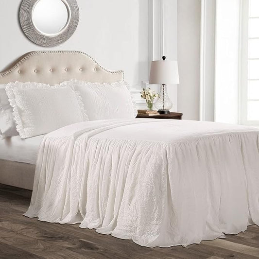 Lush Decor Ruffle Skirt Bedspread Set - 3-Piece Luxurious Farmhouse Bedding - Elegant Ruffle Detail - Timeless Style - Soft Lightweight Sheets - Queen, Lake Blue