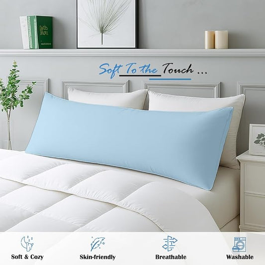 Comfort Beddings Body Pillowcase, 100% Organic Cotton 600 Thread Count Sateen, Soft Cooling Light Blue, 1-Pack, Hidden Zipper Closure, Hotel Quality, Fade & Shrink Resistant, 20 x 60 Inches