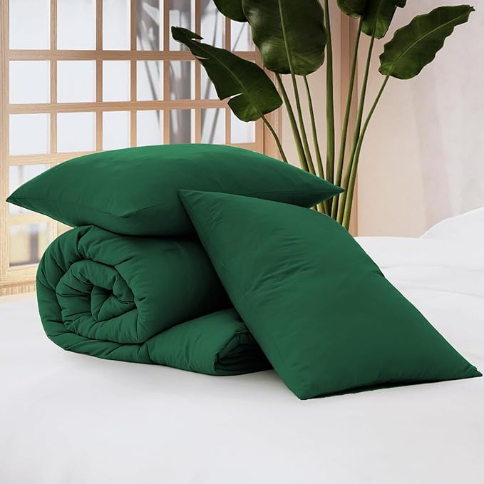 WRENSONGE Full Size Comforter Sets - 3 Pieces Emerald Green Comforter Prewashed Soft Lightweight for All Seasons, Fluffy Down Alternative Comforter Full Size with 2 Pillow Shams