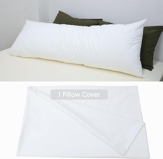 MooMee Body Pillow Cover Pillowcase with Zipper 100% Washed Cotton Linen Like Textured Breathable Durable Soft Comfy (Bright White, 21โx54โ, 1PC)