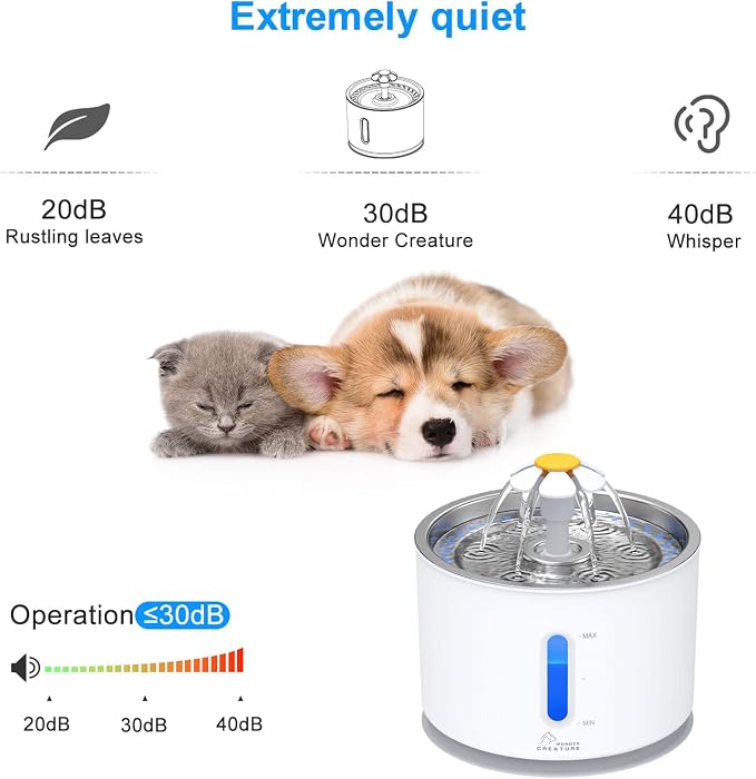 Wonder Creature Cat Water Fountain Stainless Steel Lid 81oz/2.4L | Quiet Pet Fountain, LED Water Level Window, Multi-Layer Filter, Dishwasher-Safe Stainless Steel Lid for Cats and Dogs