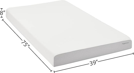 Amazon Basics Memory Foam Mattress, Soft Plush Feel, Breathable, Contours to Body, 8 Inch, Twin, White/Grey