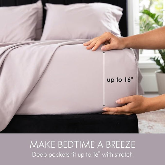 ClevaHome Twin Size Sheet Set - 4 Piece Soft Breathable Luxury Bed Sheet Set - Shrinkage & Fade Resistant Embroidered Bedding Sheet with Deep Pocket, 2 Extra Pillowcases (Twin, Purple Dove)