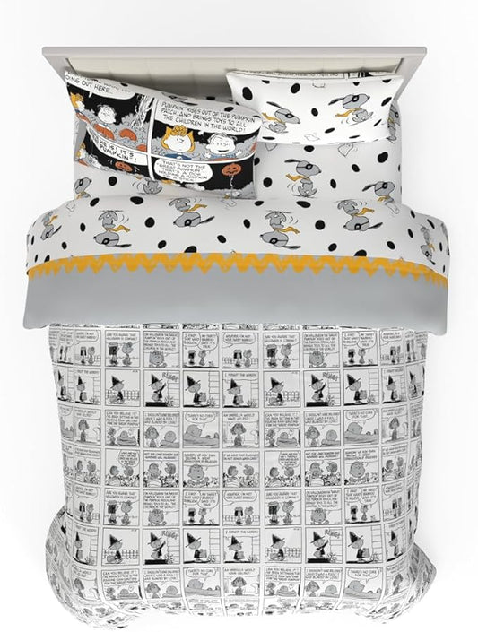 Peanuts Halloween Queen Bed Set – Super Soft & Cozy 5 Piece Reversible Comforter and Sheet Set Featuring Snoopy & Charlie Brown, (Official Peanuts® Product) by Franco