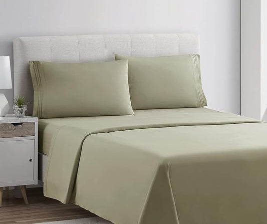 Clara Clark Bed Sheets, Premier 1800 Series 4 Piece Bed Sheet Set, Deep Pocket, Wrinkle, Fade, Stain Resistant, Luxury Soft Bedding Sheets & Pillowcases, Full, Sage Green