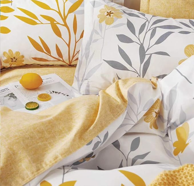 SLEEPBELLA Duvet Cover Set 600 Thread Count Cotton Bedding Set (Twin, Yellow)