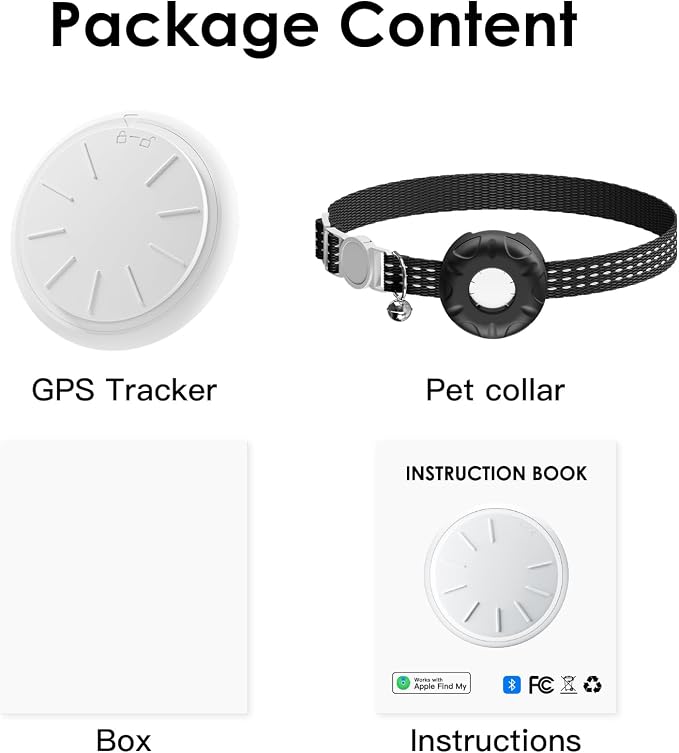 GPS Tracker for Cats-No Monthly Fee, Waterproof Cat Tracker,Real-Time Cat Collar for Pets,Kids,Luggage & Assets | 367-Day Battery Life|GPS Tracker Compatible with Apple Find My App (Only iOS) (Black)