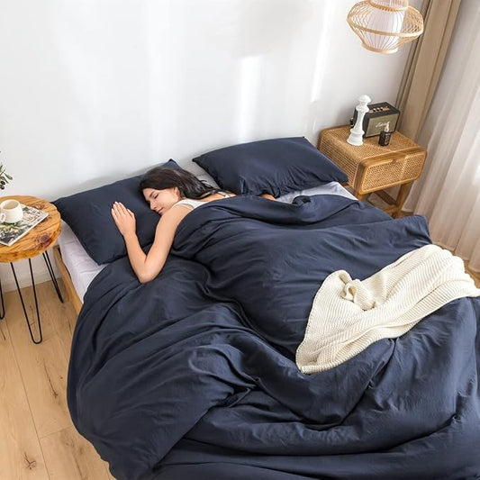 COTTEBED Sliky Soft Fluffy Bedding Comforters Sets for Twin Size Bed, Light Weight All Season Use,Made with Cozy Washable Cotton Microfiber Reversible Fabric,1 Comforter & 1 Pillow Sham,Navy Blue