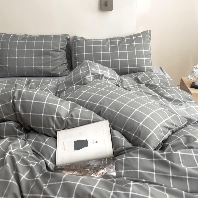 NSNLGSGC Twin Duvet Cover Set, Gray Grid