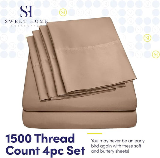 Twin Size Bed Sheets - 4 Piece 1500 Supreme Collection Fine Brushed Microfiber Deep Pocket Twin Sheet Set Bedding - 1 EXTRA PILLOW CASES, GREAT VALUE, Twin, Taupe