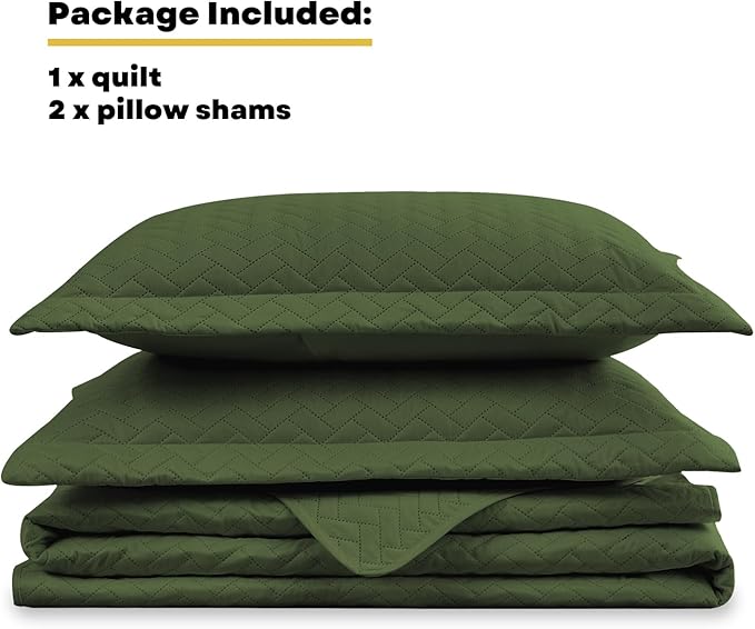 Maple&Stone Quilt Set Queen Size, Lightweight Olive Green Bedspread Ultrasonic Chevron Pattern Light Coverlet for All Season Comforter Bedding Decor - 3 Piece Full Bed Cover Sets