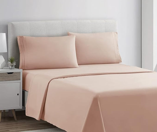 Clara Clark Bed Sheets, Premier 1800 Series 4 Piece Bed Sheet Set, Deep Pocket, Wrinkle, Fade, Stain Resistant, Luxury Soft Bedding Sheets & Pillowcases, Full, Peach