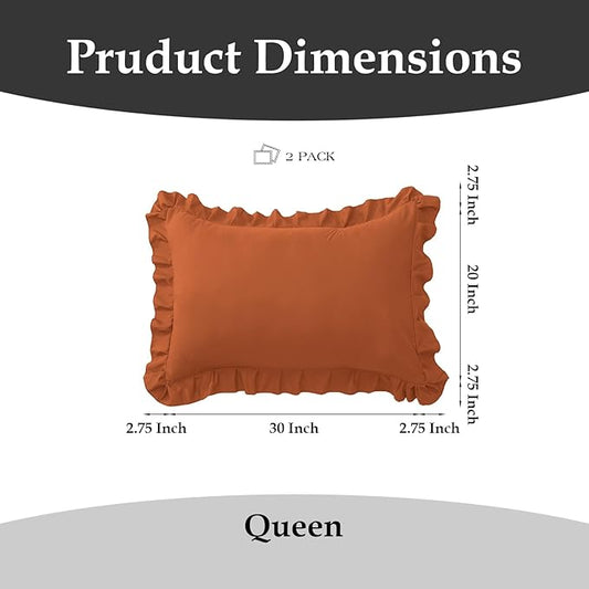 Ruffle Pillow Cases Queen Size Set of 2 โ Soft Wrinkle Resistant Brushed Microfiber Ruffled Pillowcases โEnvelope Pillow Shams Cover Festive Gift for Hotels, Guest Rooms 20x30 Inch (Tangerine)