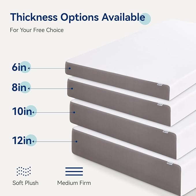 Amazon Basics Memory Foam Mattress, Soft Plush Feel, Breathable, 6 Inch, Twin, White/Grey